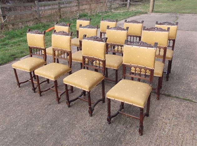 Set 12 Antique Dining Chairs - Set Of Twelve French 19th Century Walnut Dining Chairs 