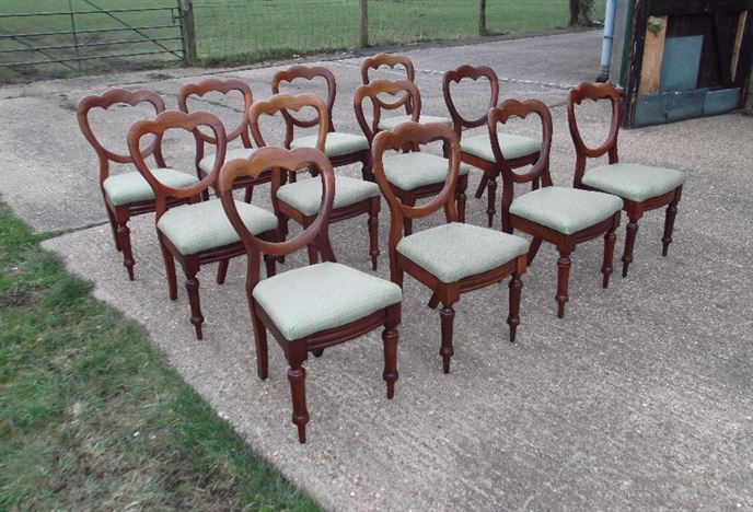 Set 12 Antique Dining Chairs Twelve Victorian Mahogany Balloon