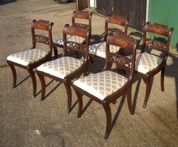 ANTIQUE FURNITURE WAREHOUSE - Set 6 Georgian Chairs - Set Of Six Set 6 Georgian Chairs - Set of Six Regency Bar Back Dining Chairs with Sabre Legs - ANTIQUE FURNITURE WAREHOUSE - Set 6 Georgian Chairs - Set Of Six